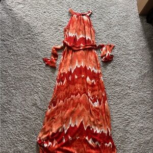 White House Black Market Orange Ruffled Tiered Halter Maxi Dress